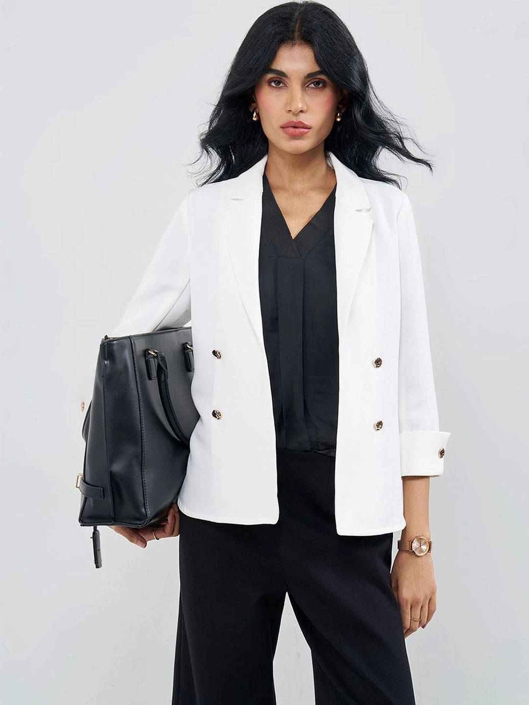 Annabelle by Pantaloons Notched Lapel Double-Breasted Tailored Fit Blazer - default view