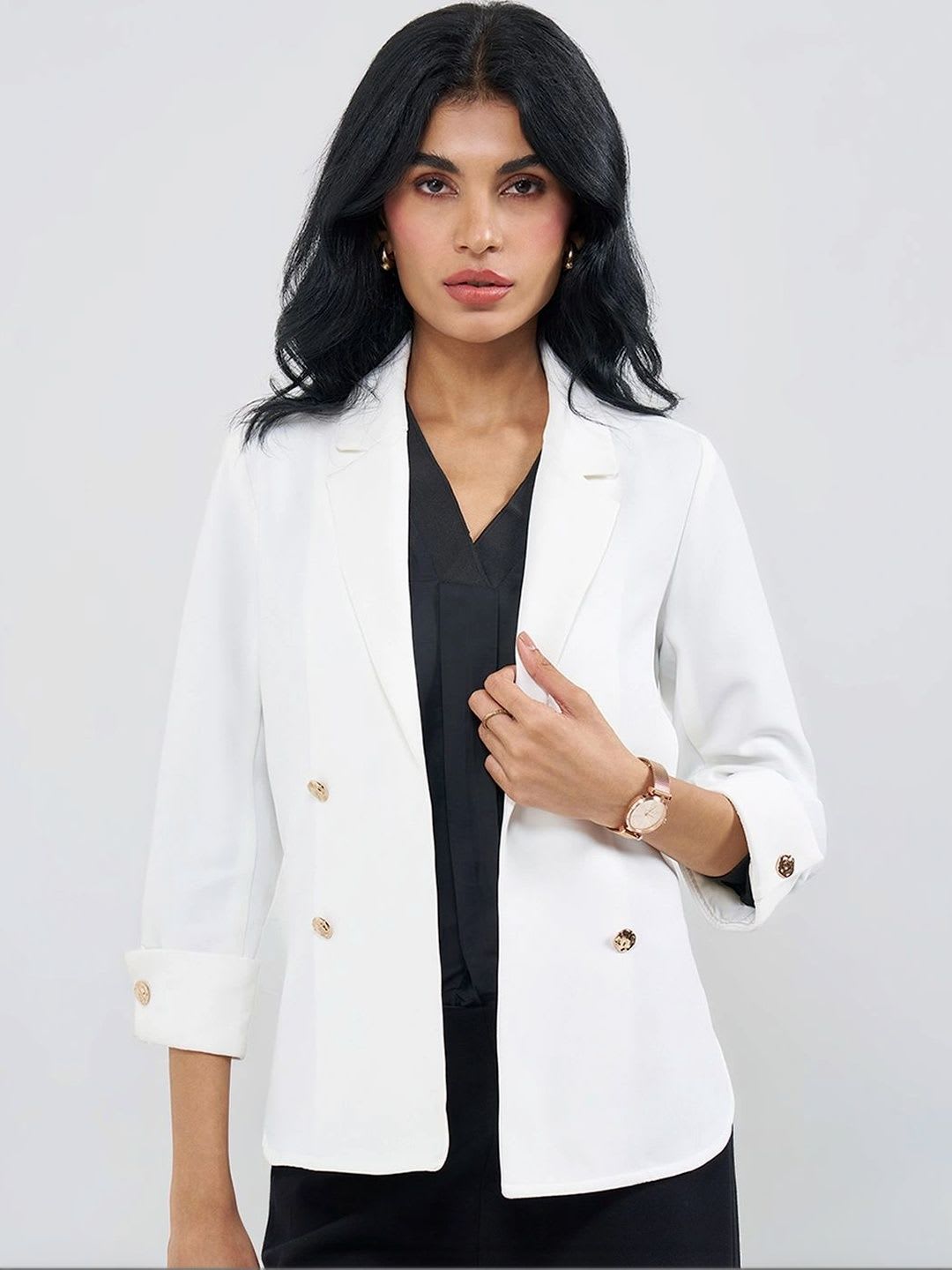 Annabelle by Pantaloons Notched Lapel Double-Breasted Tailored Fit Blazer - back view