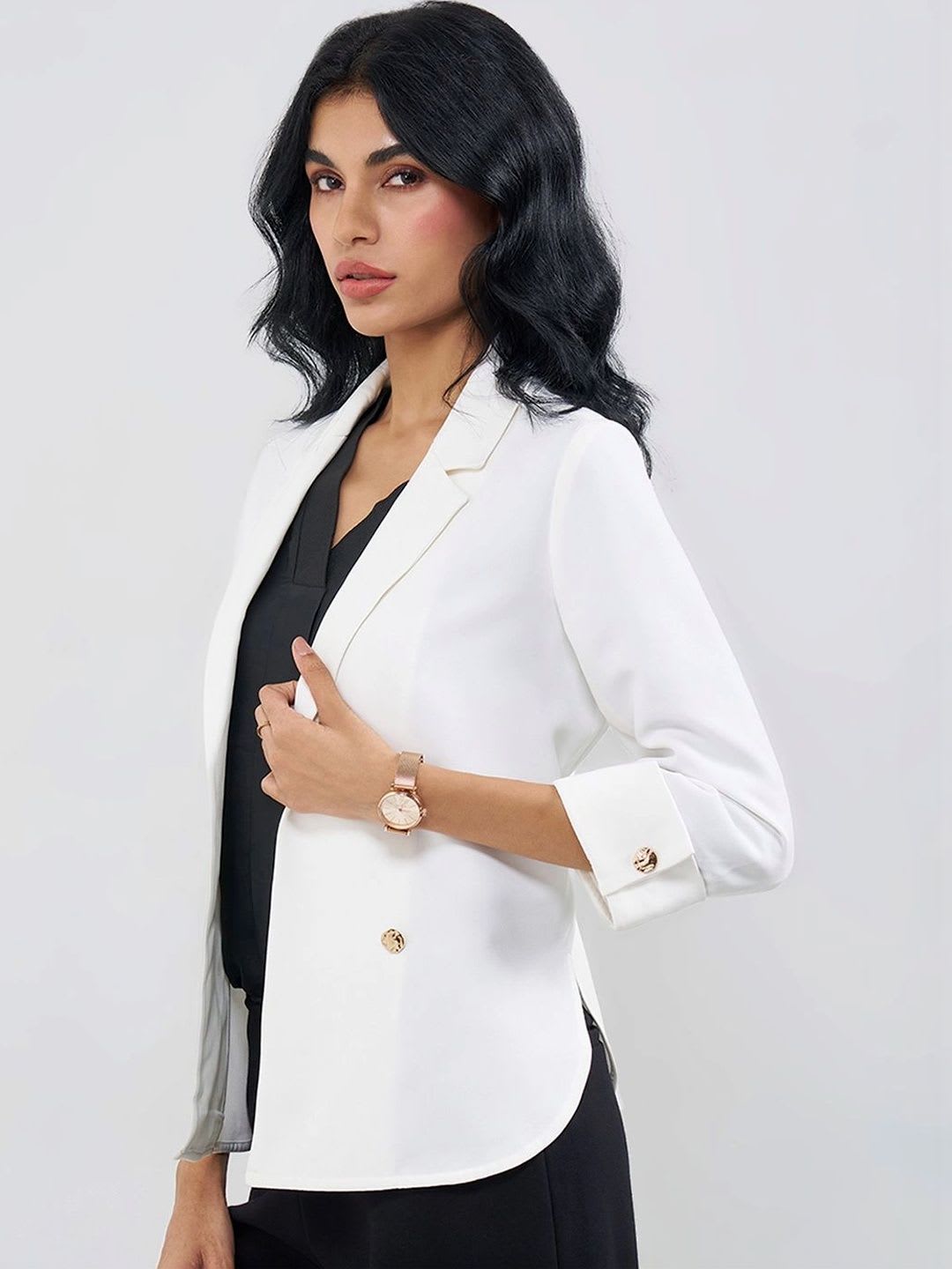 Annabelle by Pantaloons Notched Lapel Double-Breasted Tailored Fit Blazer - left view