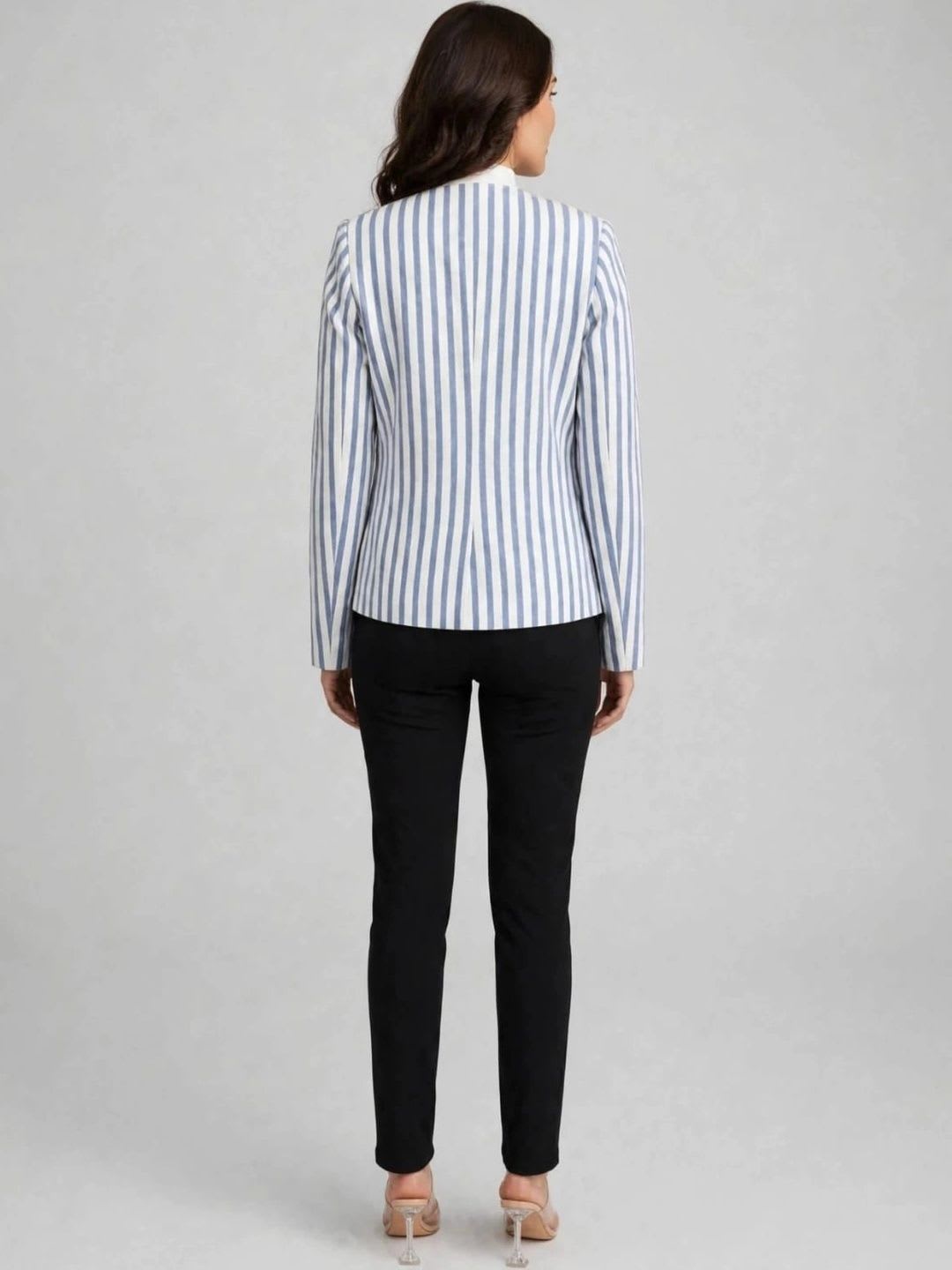 Dapper Looks Striped Collarless Open Front Comfort Fit Blazers - right view