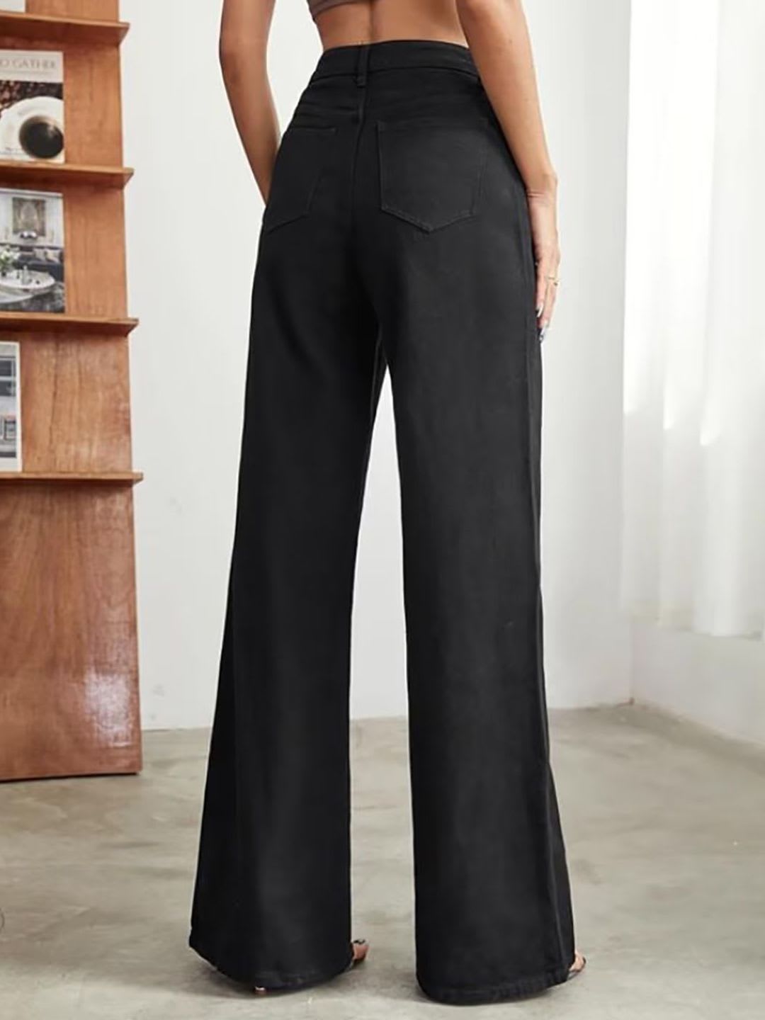 Aadvi Fashion Women Smart Wide Leg High-Rise Jeans - back view