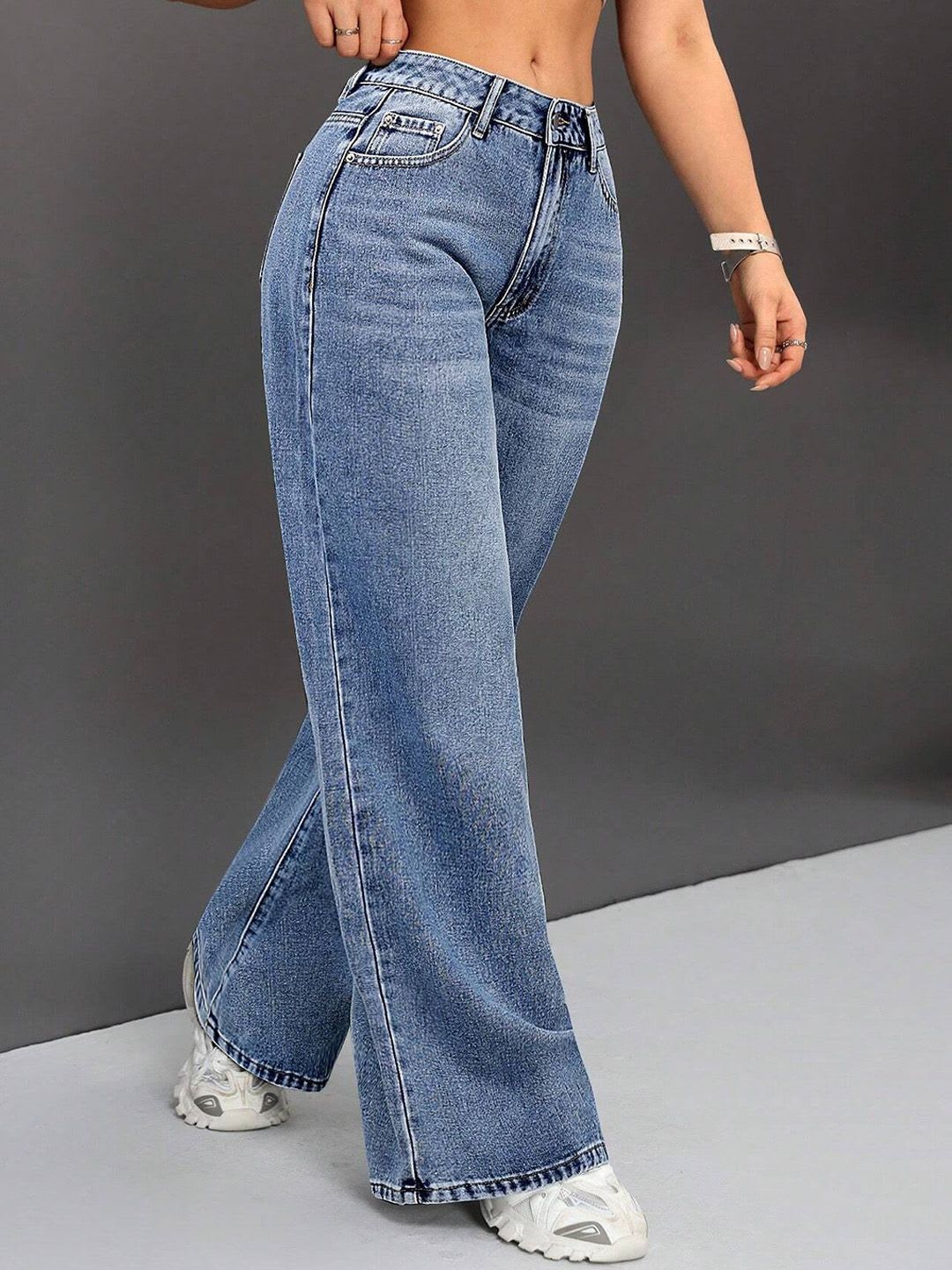 Aadvi Fashion Women Jean Wide Leg High-Rise Highly Distressed Heavy Fade Stretchable Jeans - right view