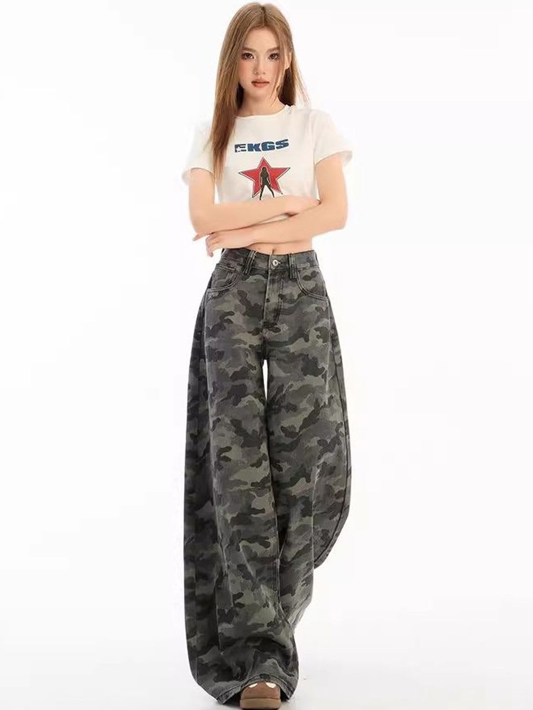 StyleCast x Revolte Women Wide Leg High-Rise Printed Jeans - default view