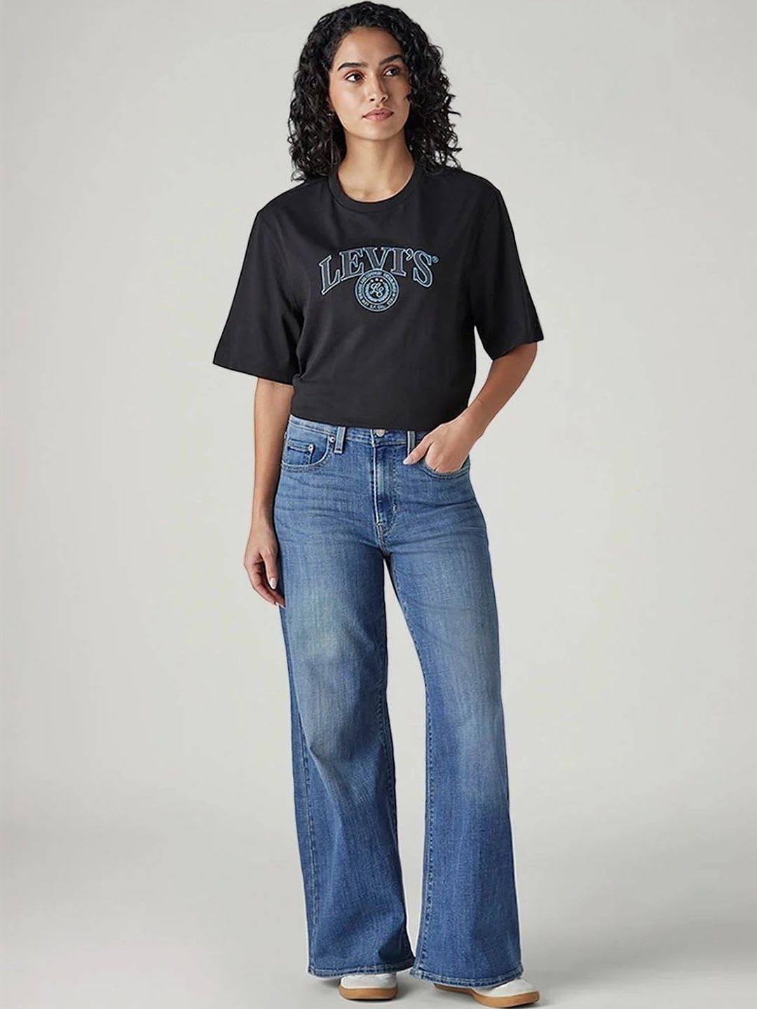 Levis Women Classic Wide Leg High-Rise Light Fade Stretchable Jeans - left view