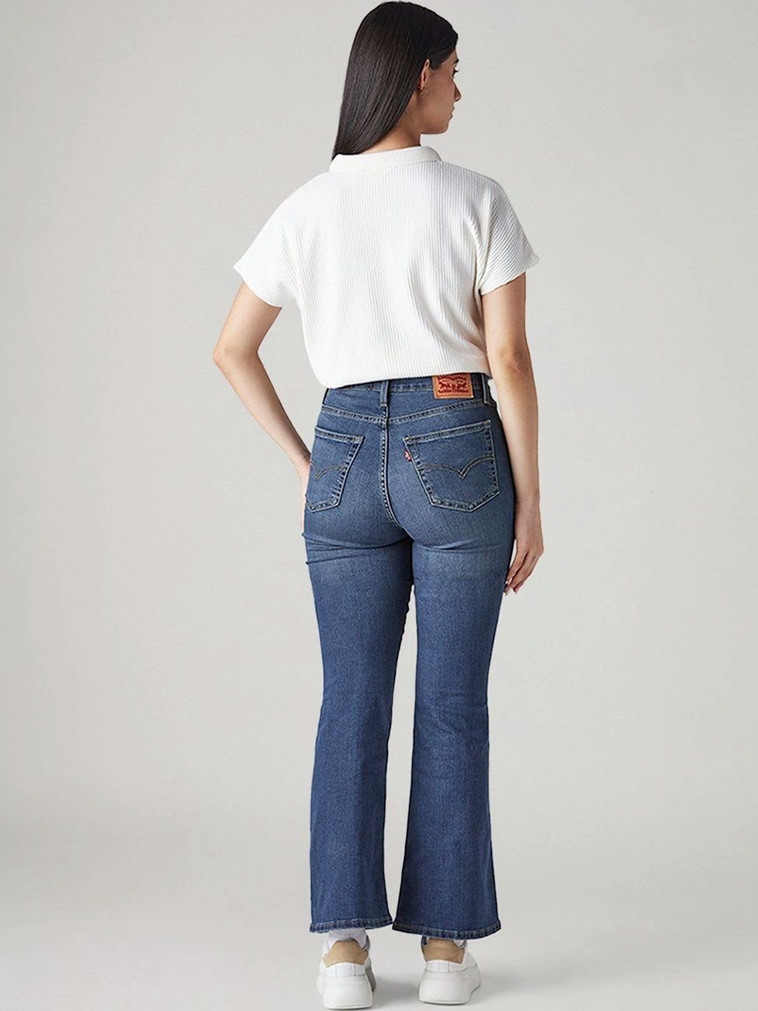 Levis Women Classic Flared High-Rise Light Fade Stretchable Jeans - back view
