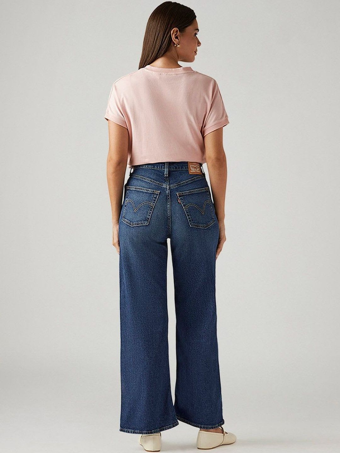 Levis Women's Blue Ribcage Wide Leg Fit High Rise Jeans - back view