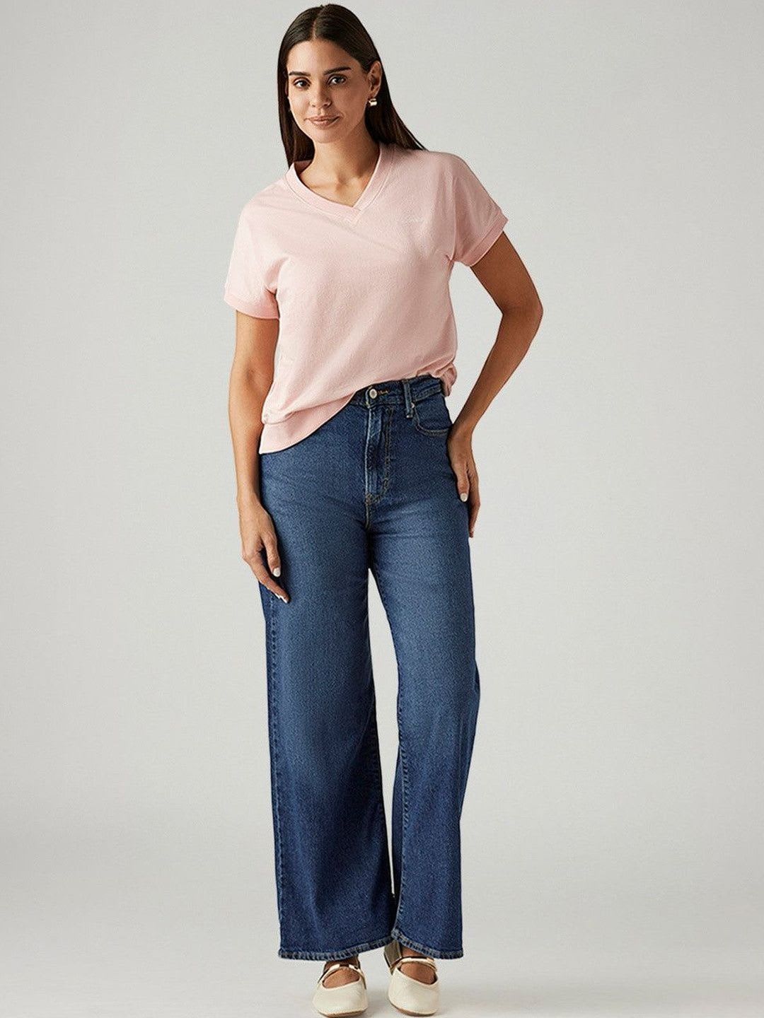 Levis Women's Blue Ribcage Wide Leg Fit High Rise Jeans - left view