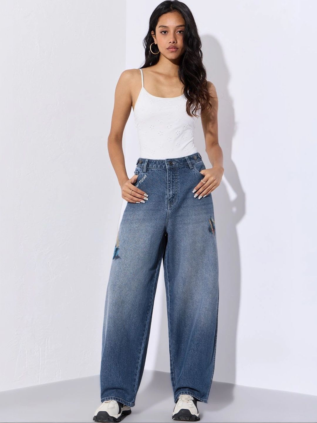 The Souled Store Women High-Rise Light Fade Embroidered Jeans - default view