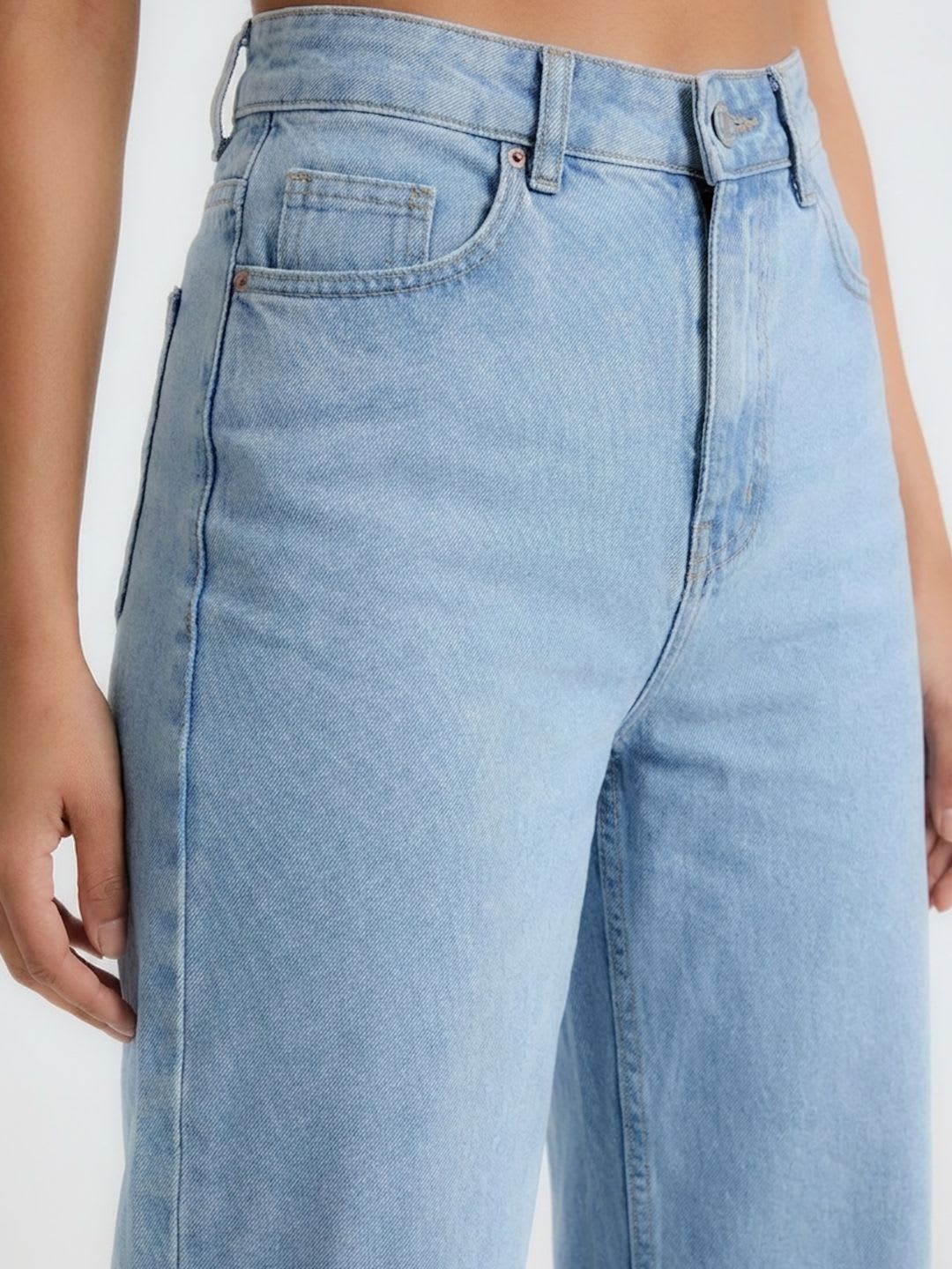 glitchez Women Comfort Wide Leg High-Rise Light Fade Acid Wash Stretchable Jeans - left view