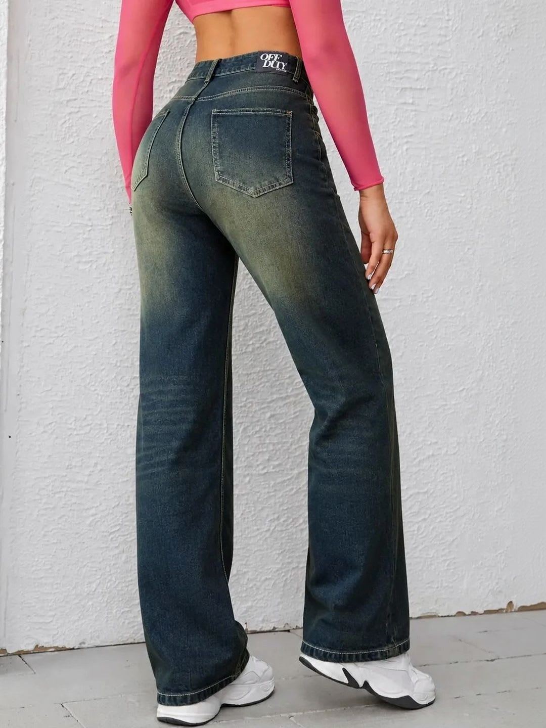 Off Duty India Baddie Vintage Low Distress Light Fade High-Rise Straight Fit Jeans - right view