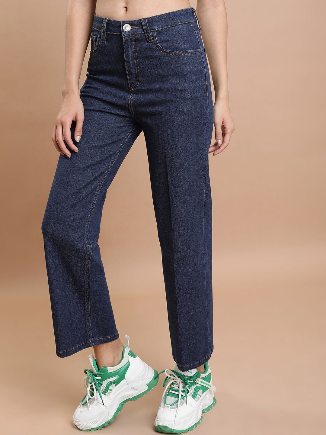 Basics By Tokyo Talkies Women Flared Light Fade Stretchable Straight Fit Jeans - back view
