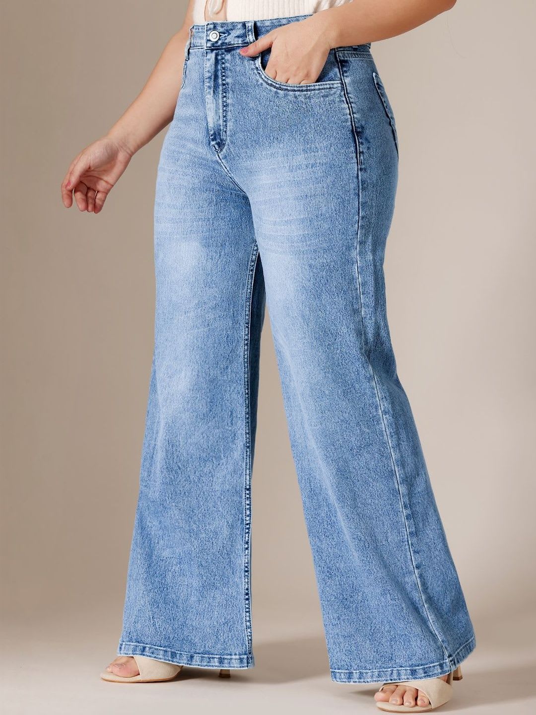 Miss Chase A+ Plus Size Women Wide-Leg High Rise Regular Length Stretchable Denim Jeans - back view