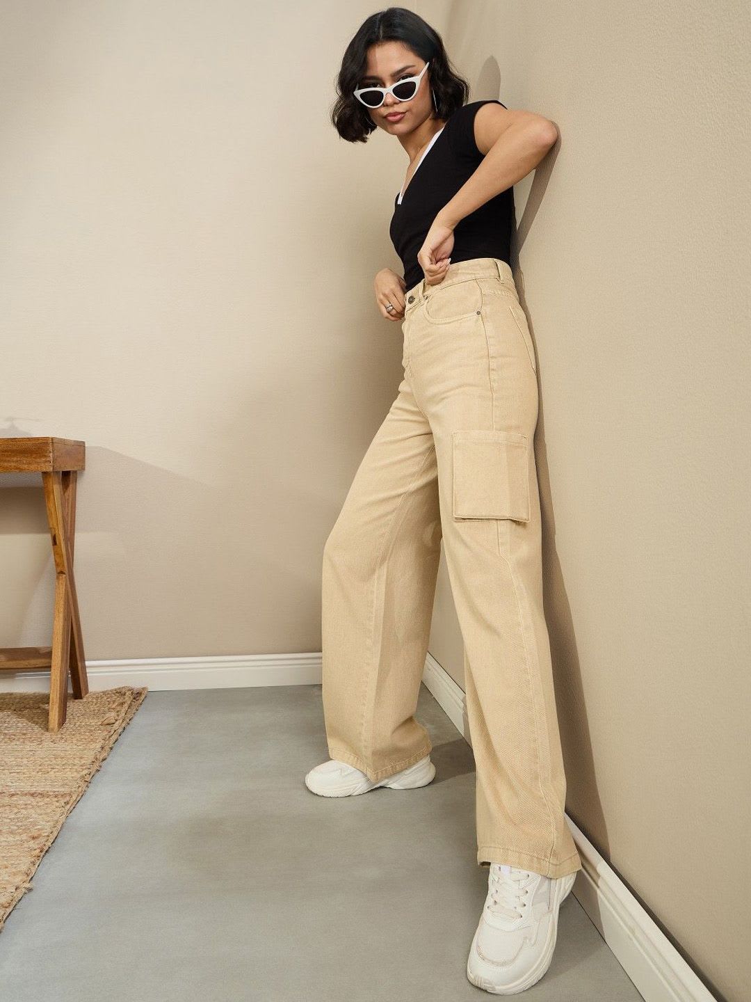 SASSAFRAS Women Comfort Straight Fit Cargo Jeans - left view