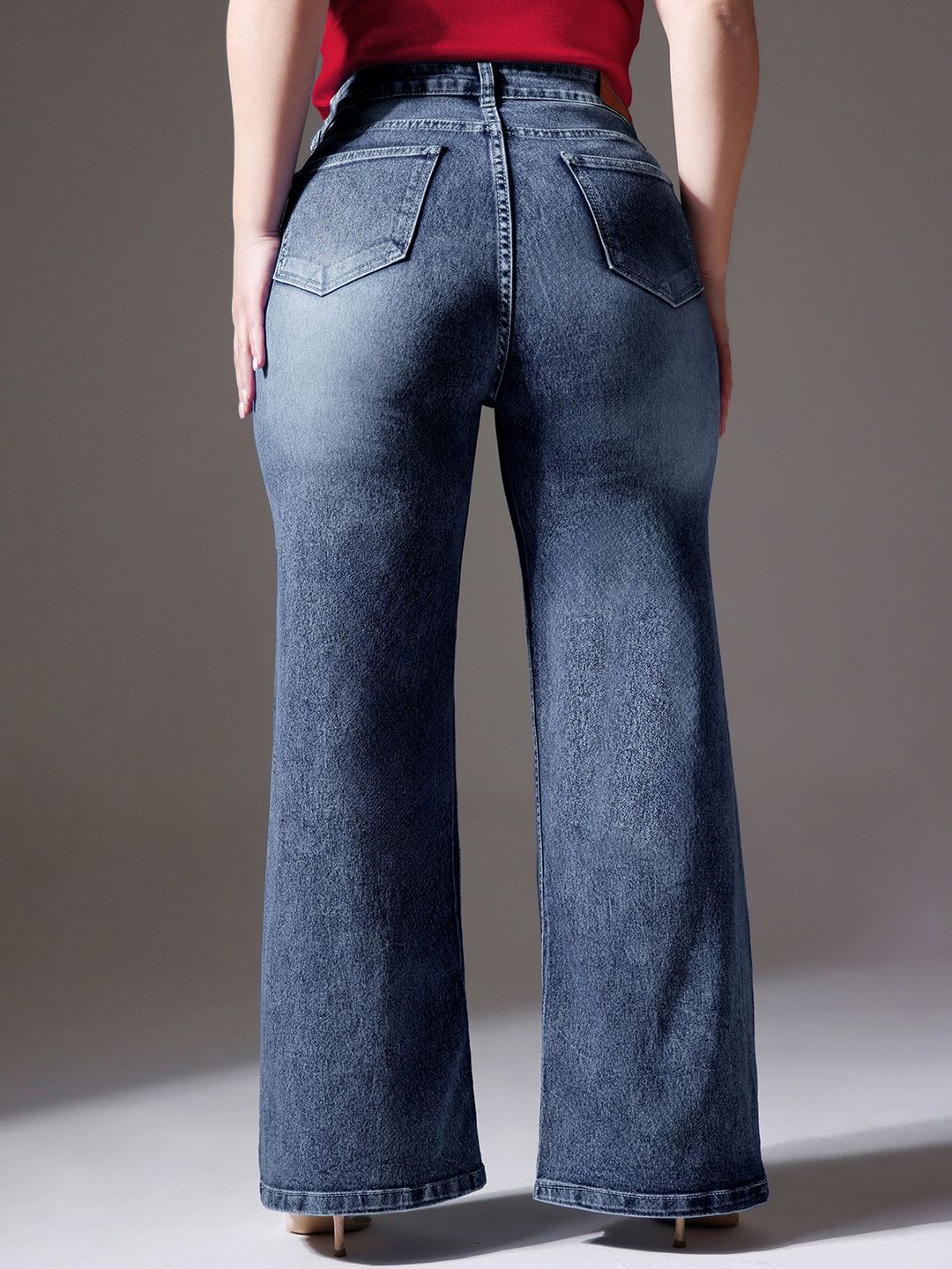 Miss Chase A+ Plus Size Women Light Blue Wide-Leg High-Rise Clean-Look Stretchable Denim Jeans - back view