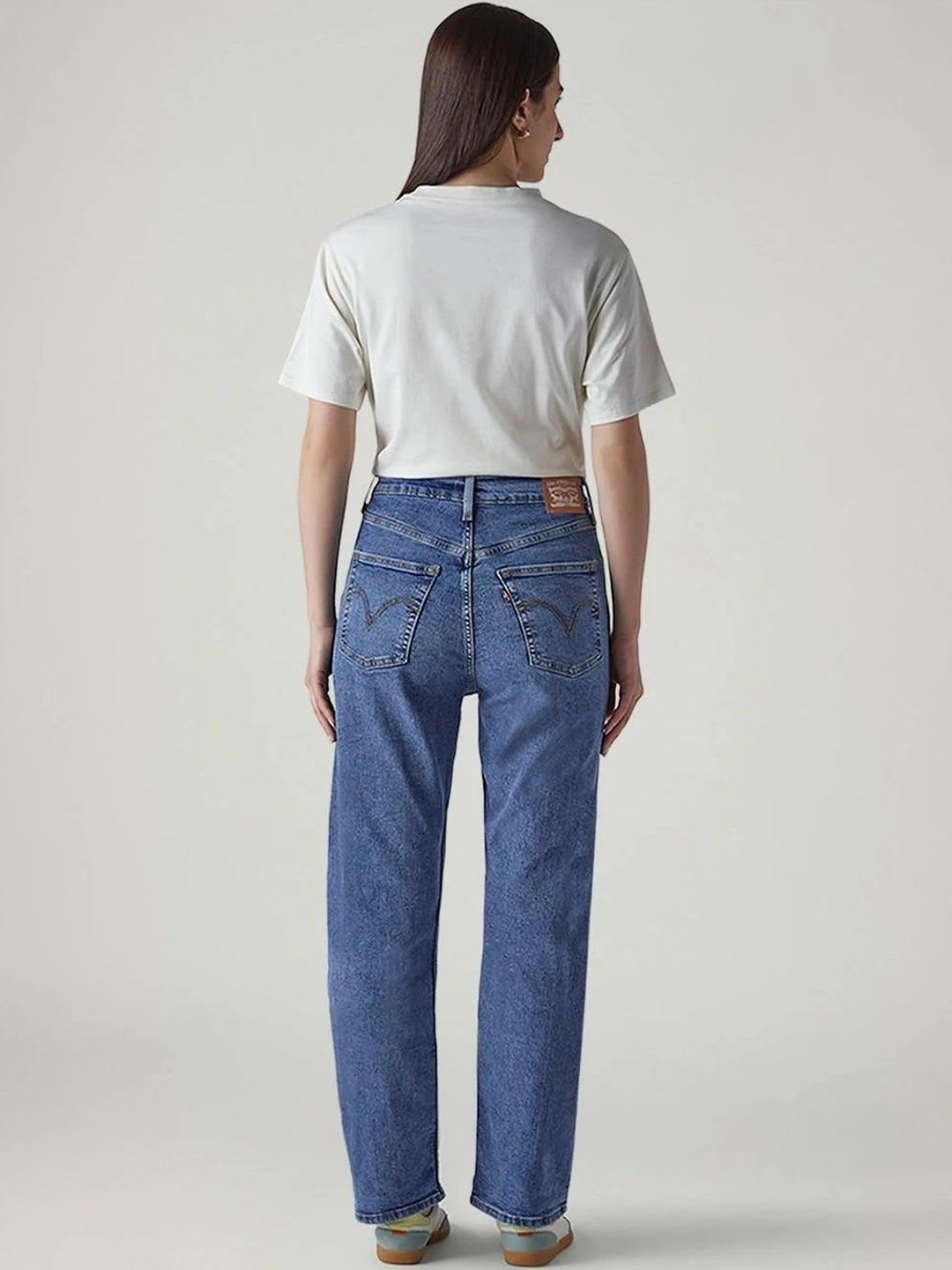 Levis Women Classic Straight Fit High-Rise Light Fade Stretchable Jeans - back view