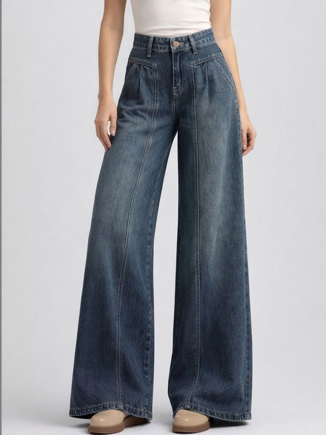 Suo Women Cotton Mid-Rise Baggy Jeans - default view
