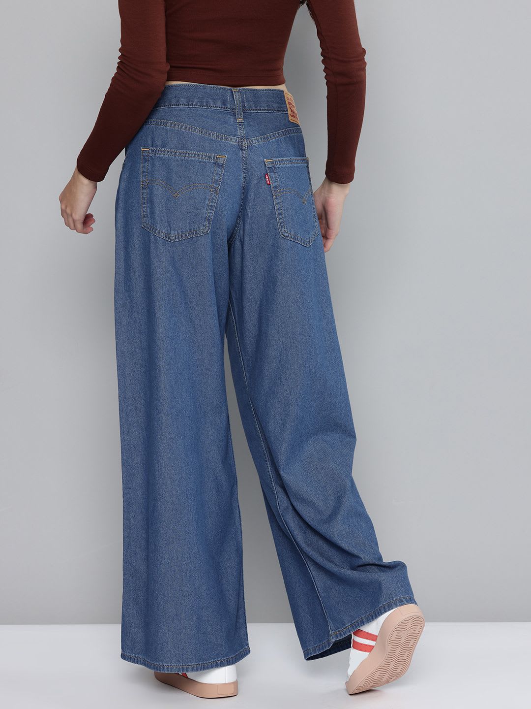 Levis Women's Mid Indigo Baggy Fit High Rise Jeans - back view