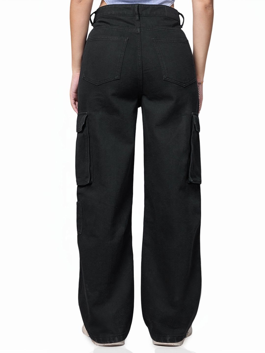 Bewakoof Women Straight Fit High-Rise Cotton Cargo Jeans - back view