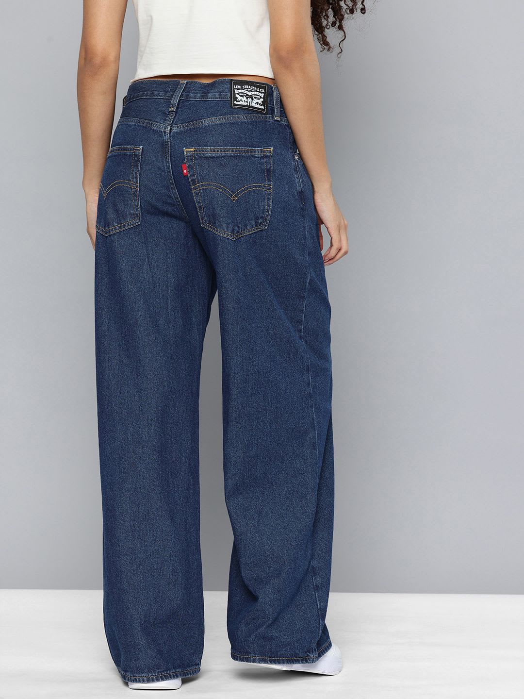 Levis Women's Dark Indigo XL Straight Loose Fit Mid Rise Jeans - back view