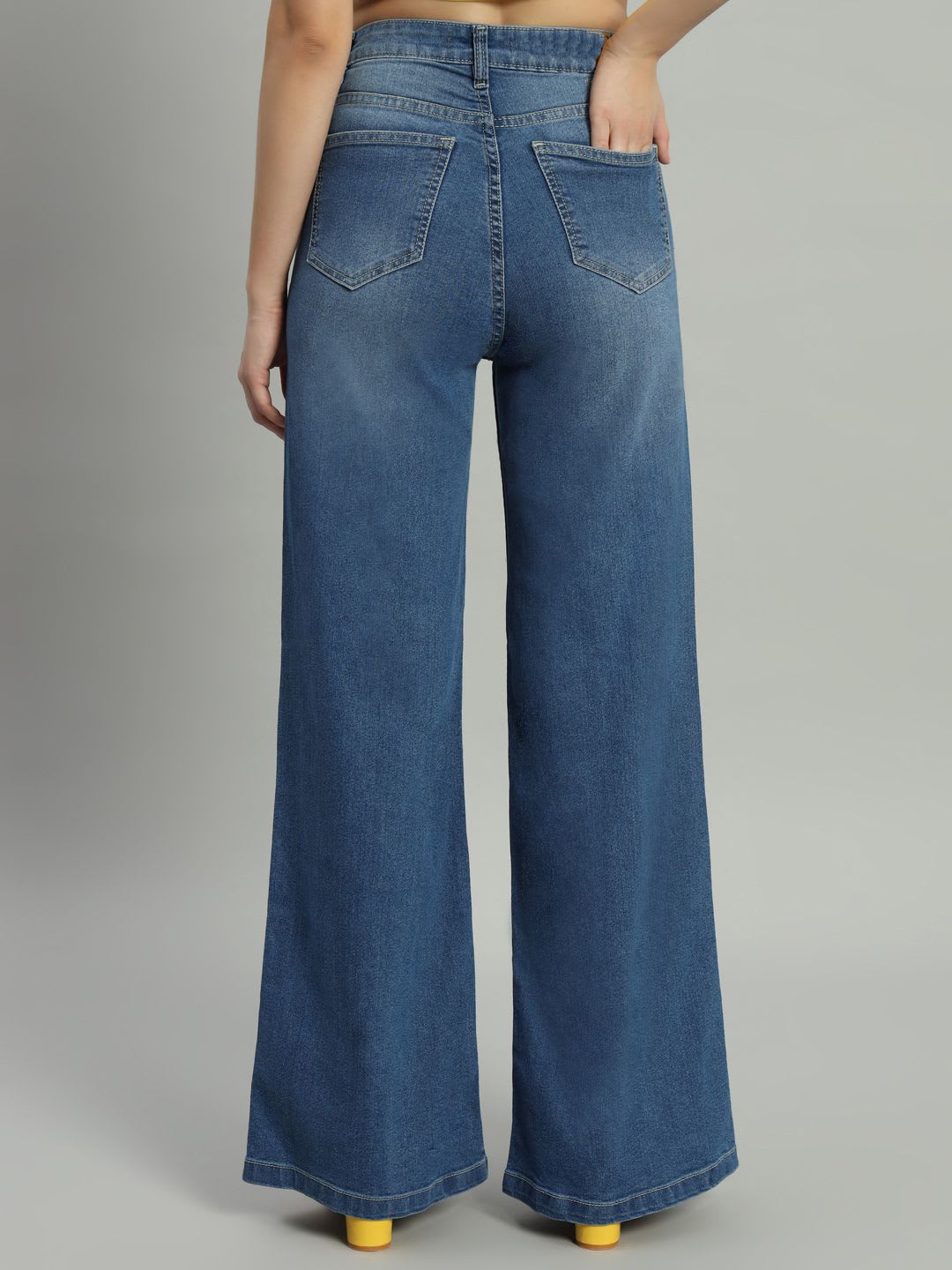 BAESD Women Wide Leg High-Rise Cotton Light Fade Stretchable Jeans - right view