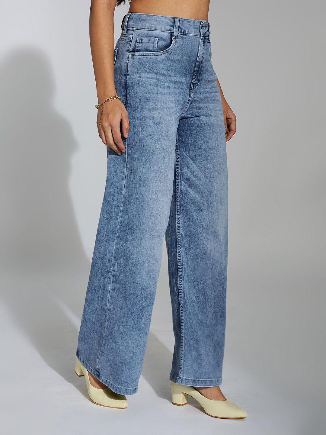 Miss Chase Women's Wide-Leg Clean-Look Regular-Length Stretchable Shaping Denim Jeans - back view