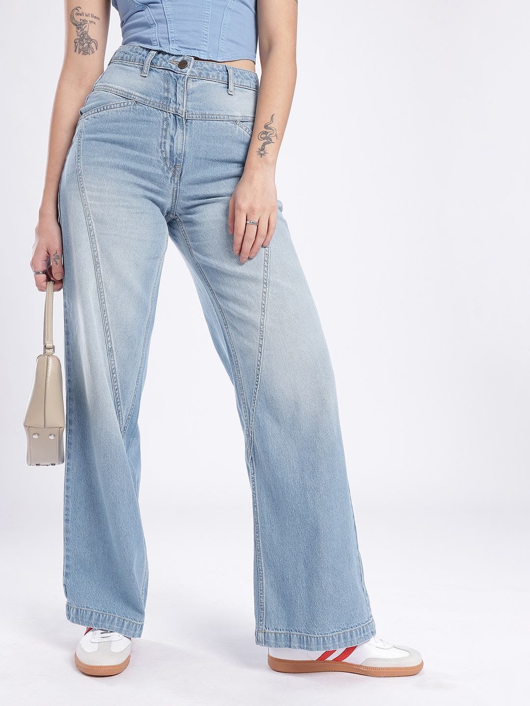 glitchez Women Paneling Wide Leg High-Rise Light Fade Jeans - default view