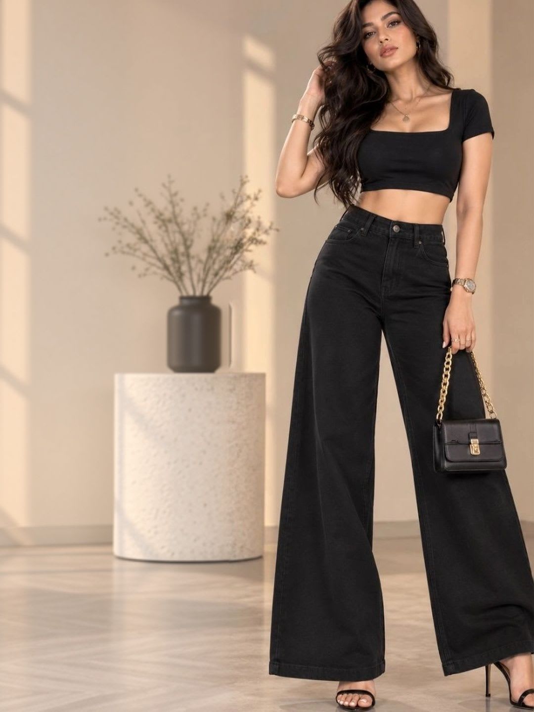 LUUKME Women Wide Leg High-Rise Jeans - default view
