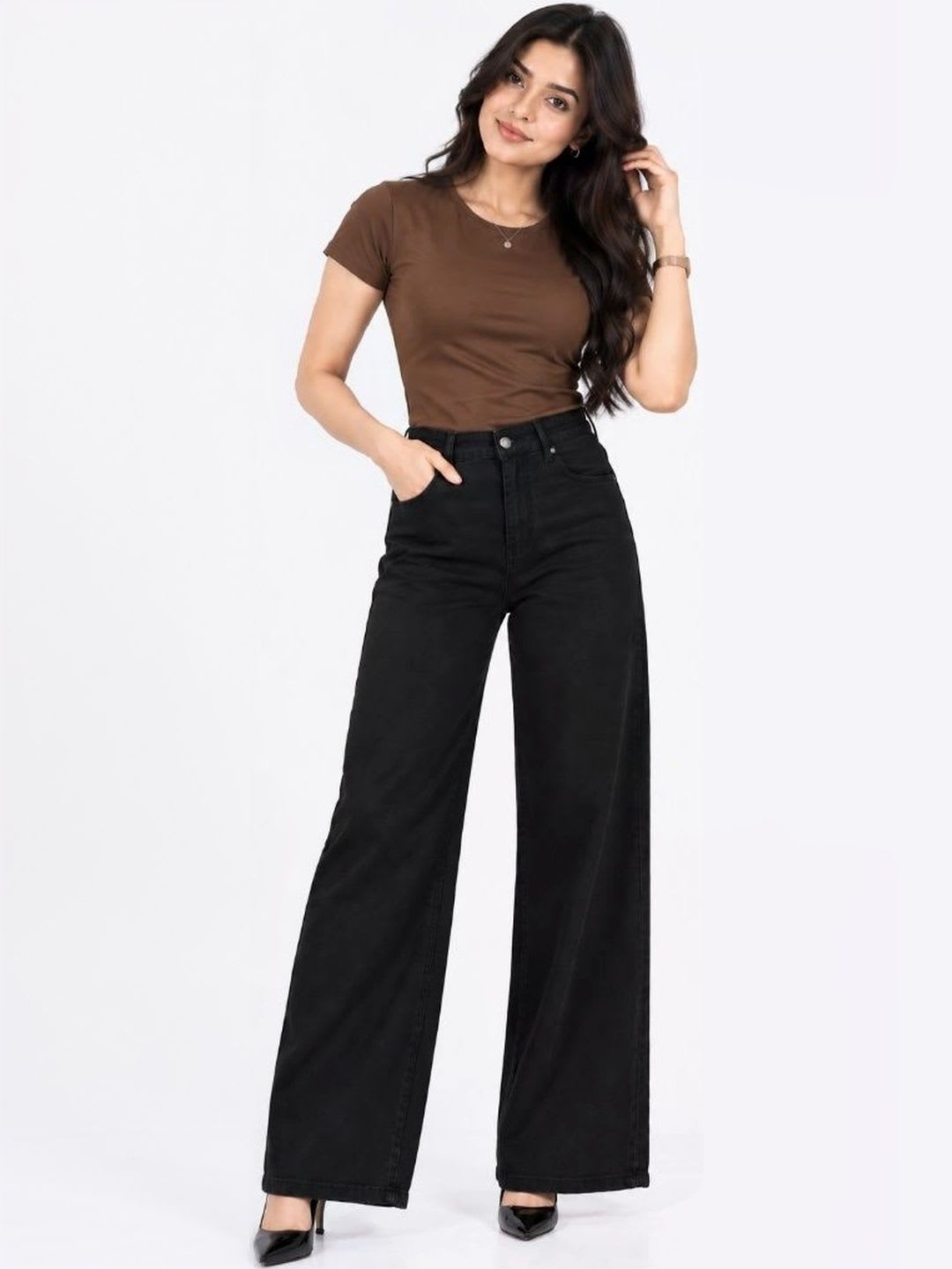 LUUKME Women Wide Leg High-Rise Jeans - default view
