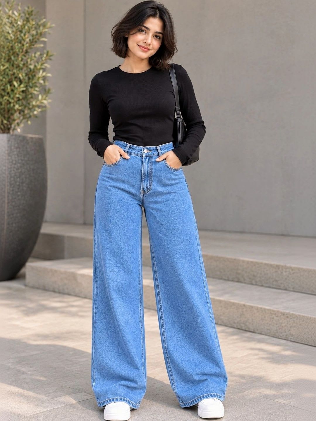 LUUKME Women Wide Leg High-Rise Jeans - default view