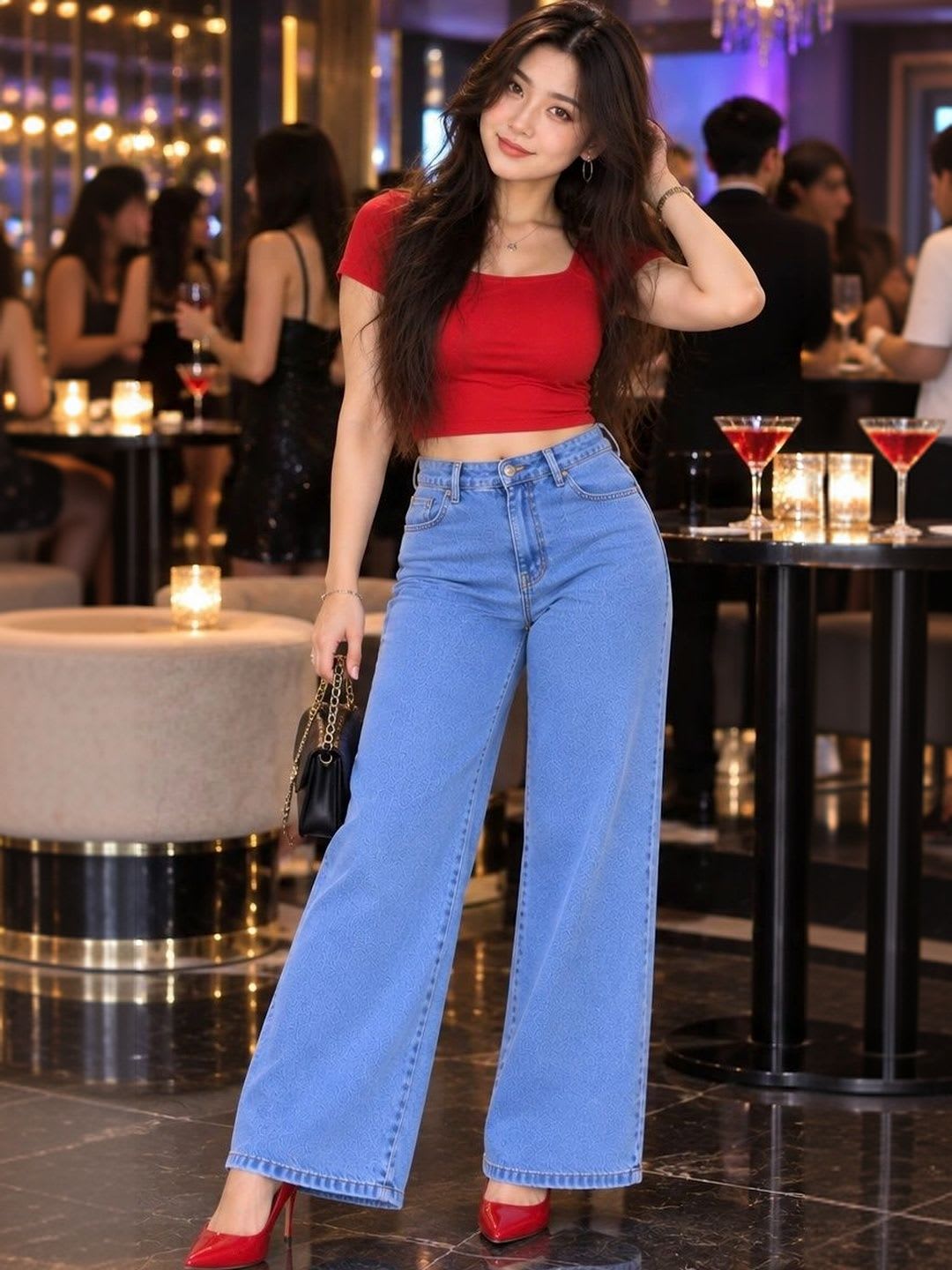 LUUKME Women Wide Leg High-Rise Jeans - default view