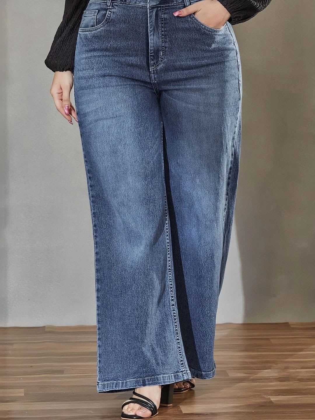 Miss Chase A+ Women Wide Leg High-Rise Light Fade Stretchable Jeans - default view