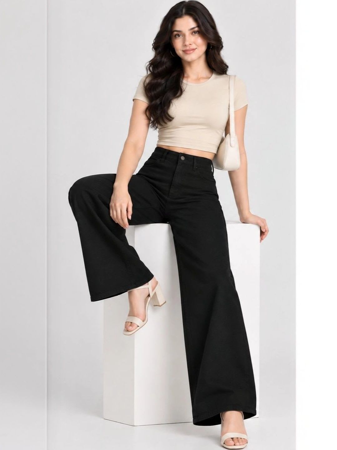 LUUKME Women Wide Leg High-Rise Jeans - default view