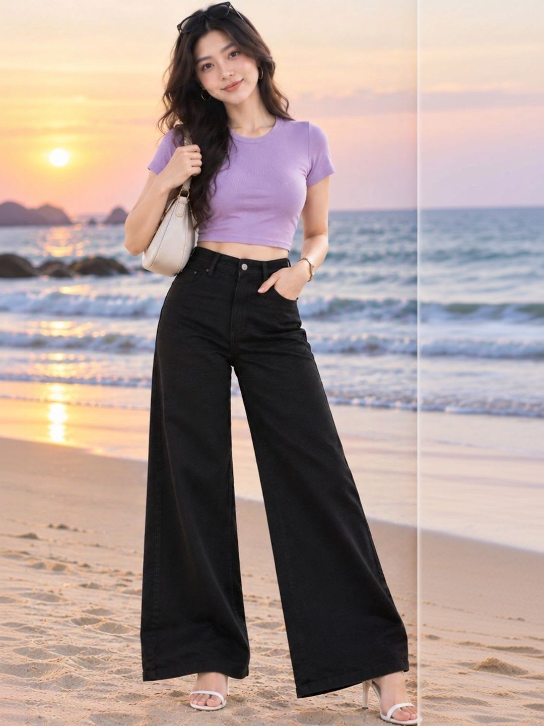 LUUKME Women Wide Leg High-Rise Jeans - default view