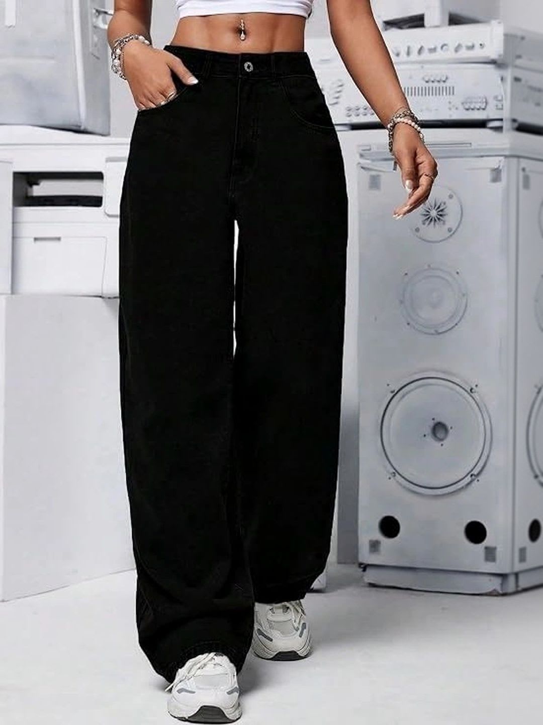 LUUKME Women Wide Leg High-Rise Jeans - back view