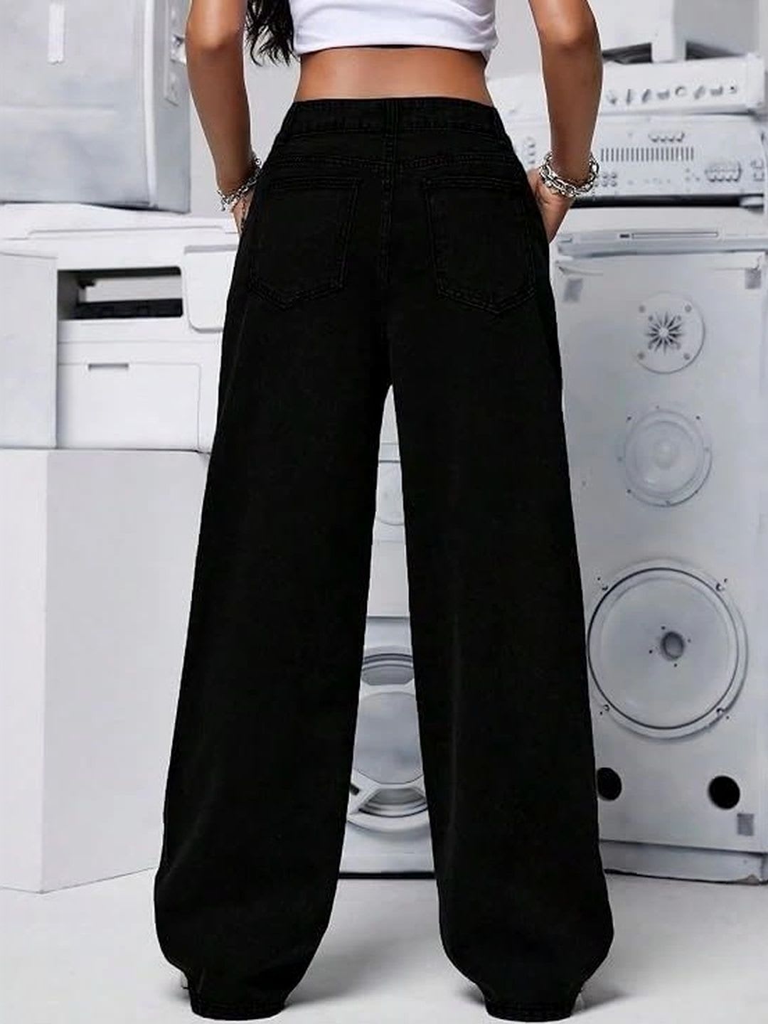 LUUKME Women Wide Leg High-Rise Jeans - left view