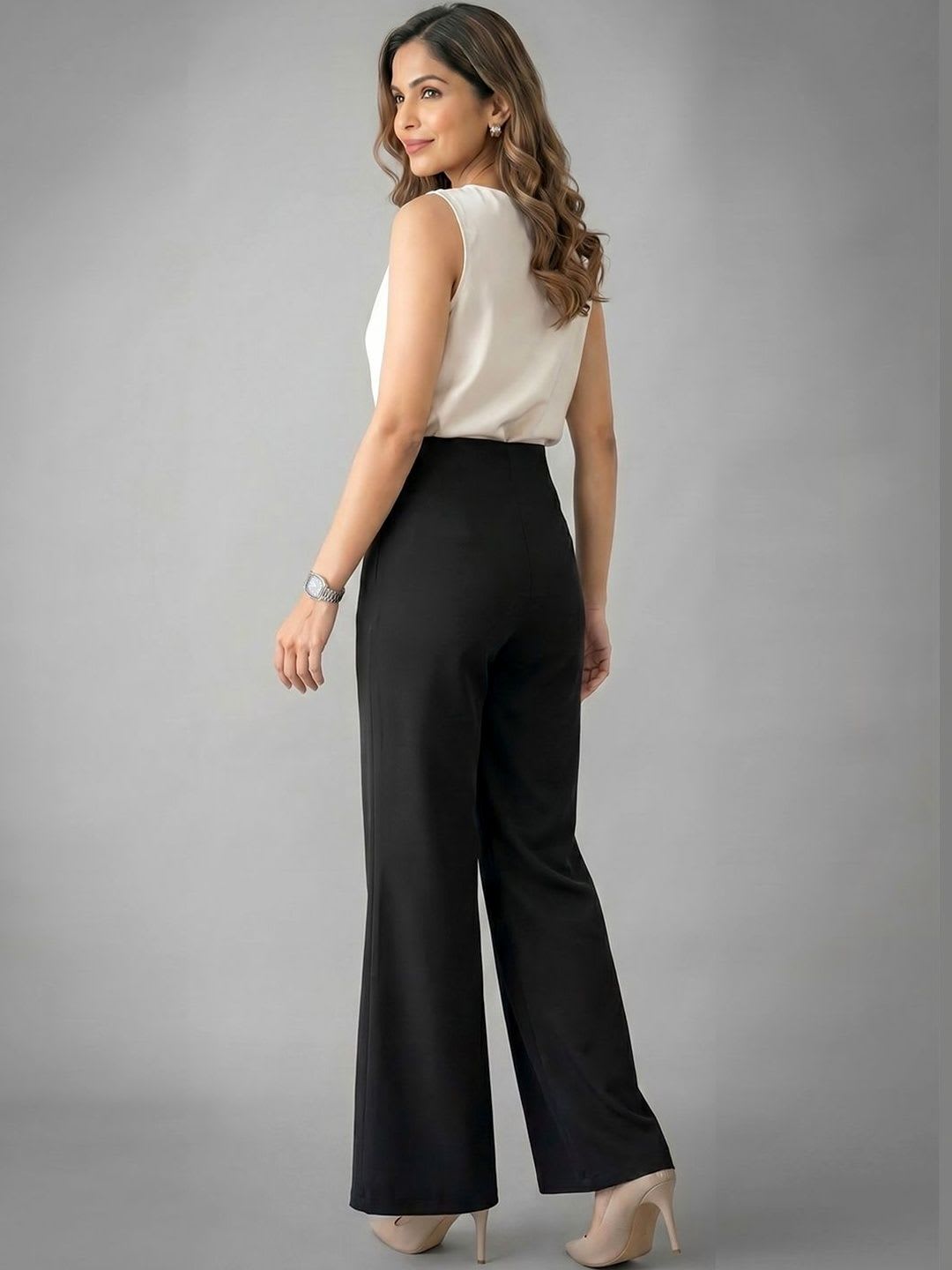 ADDYVERO Women Loose Fit High-Rise Wrinkle Free Trousers - back view