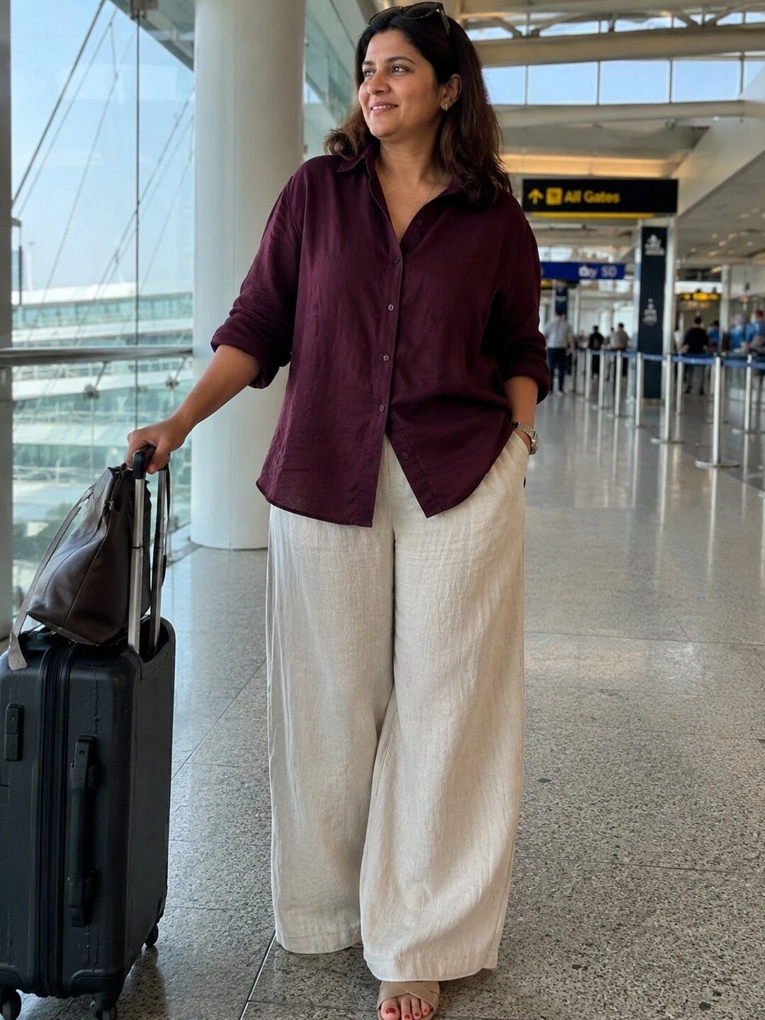 Chemistry Women Relaxed Fit Casual Linen Trousers - left view