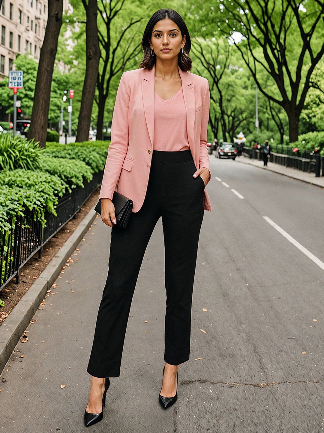 Blissclub High Rise Cotton Straight Pants with Two Side Pockets - default view