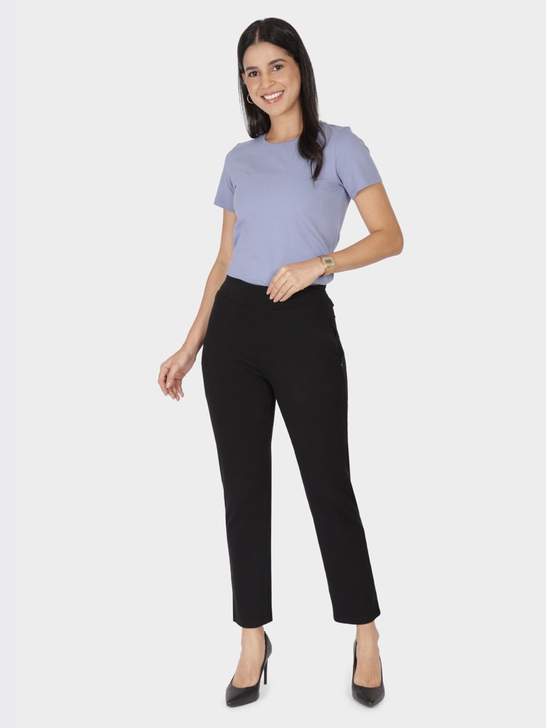 Blissclub High Rise Cotton Straight Pants with Two Side Pockets - left view