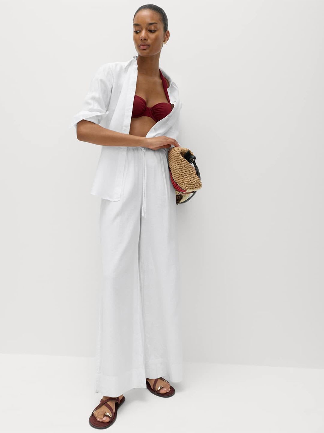 Marks & Spencer Linen Rich Drawstring Wide Leg Trousers - back view