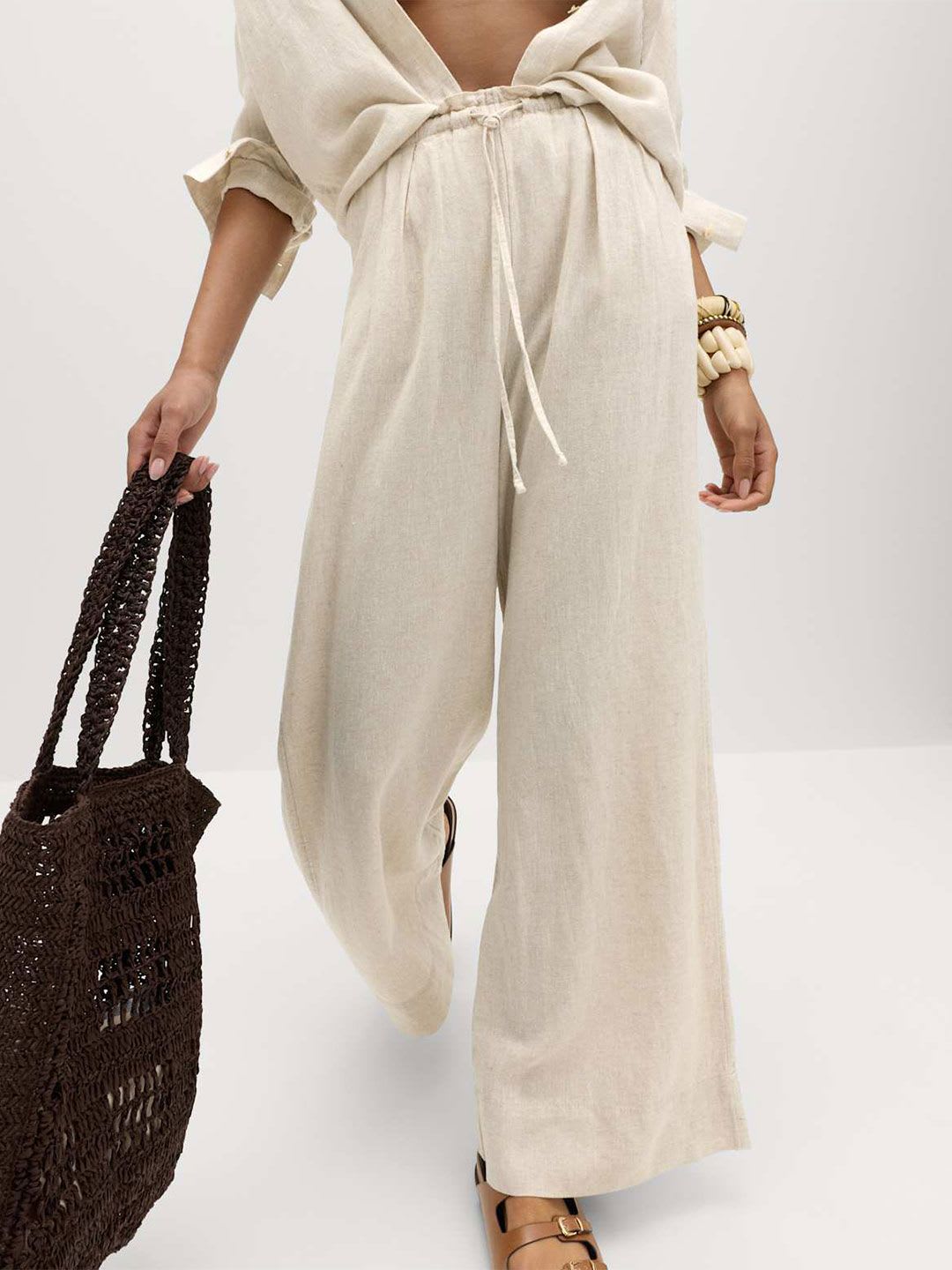 Marks & Spencer Linen Rich Drawstring Wide Leg Trousers - default view