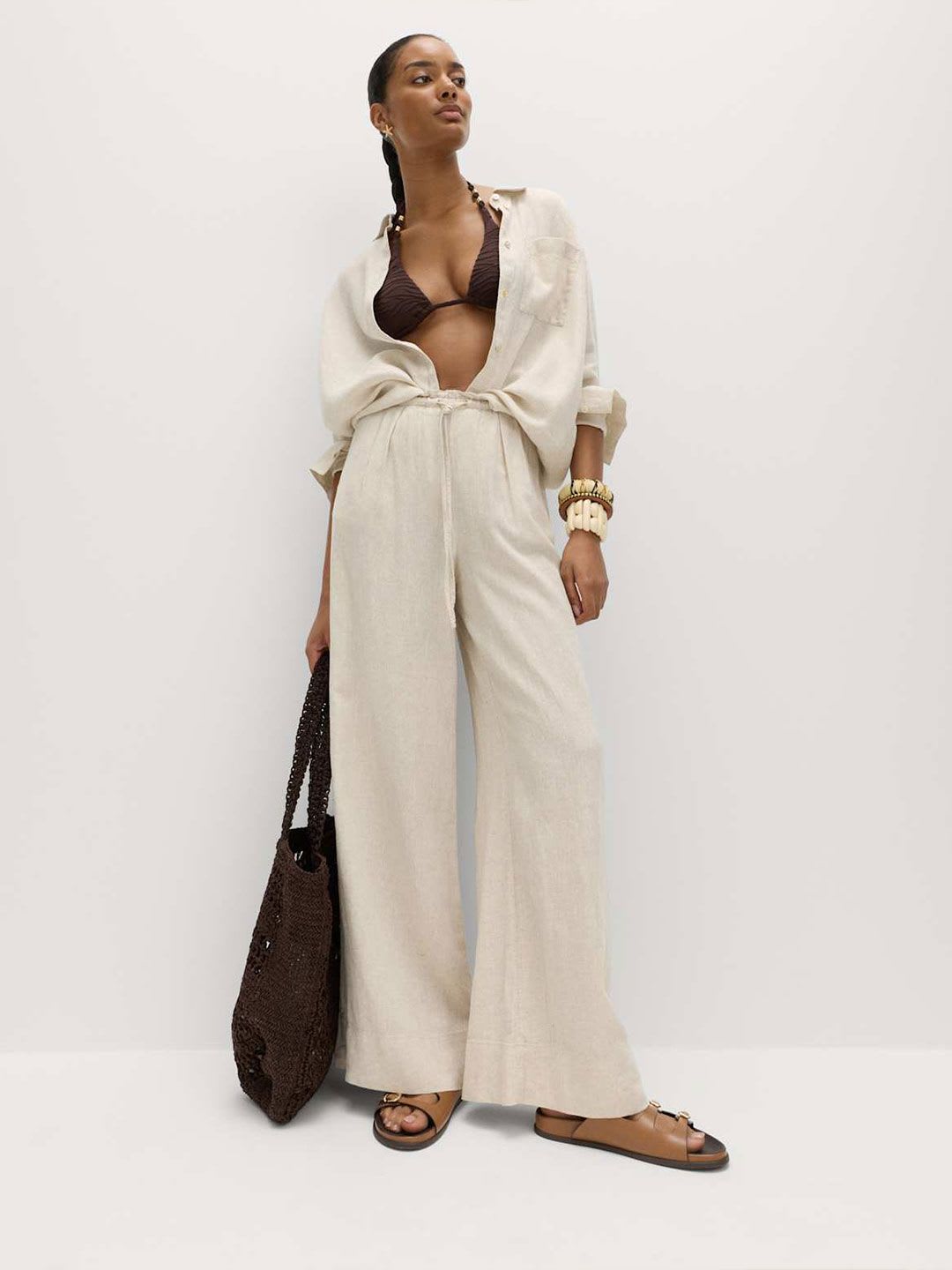 Marks & Spencer Linen Rich Drawstring Wide Leg Trousers - back view