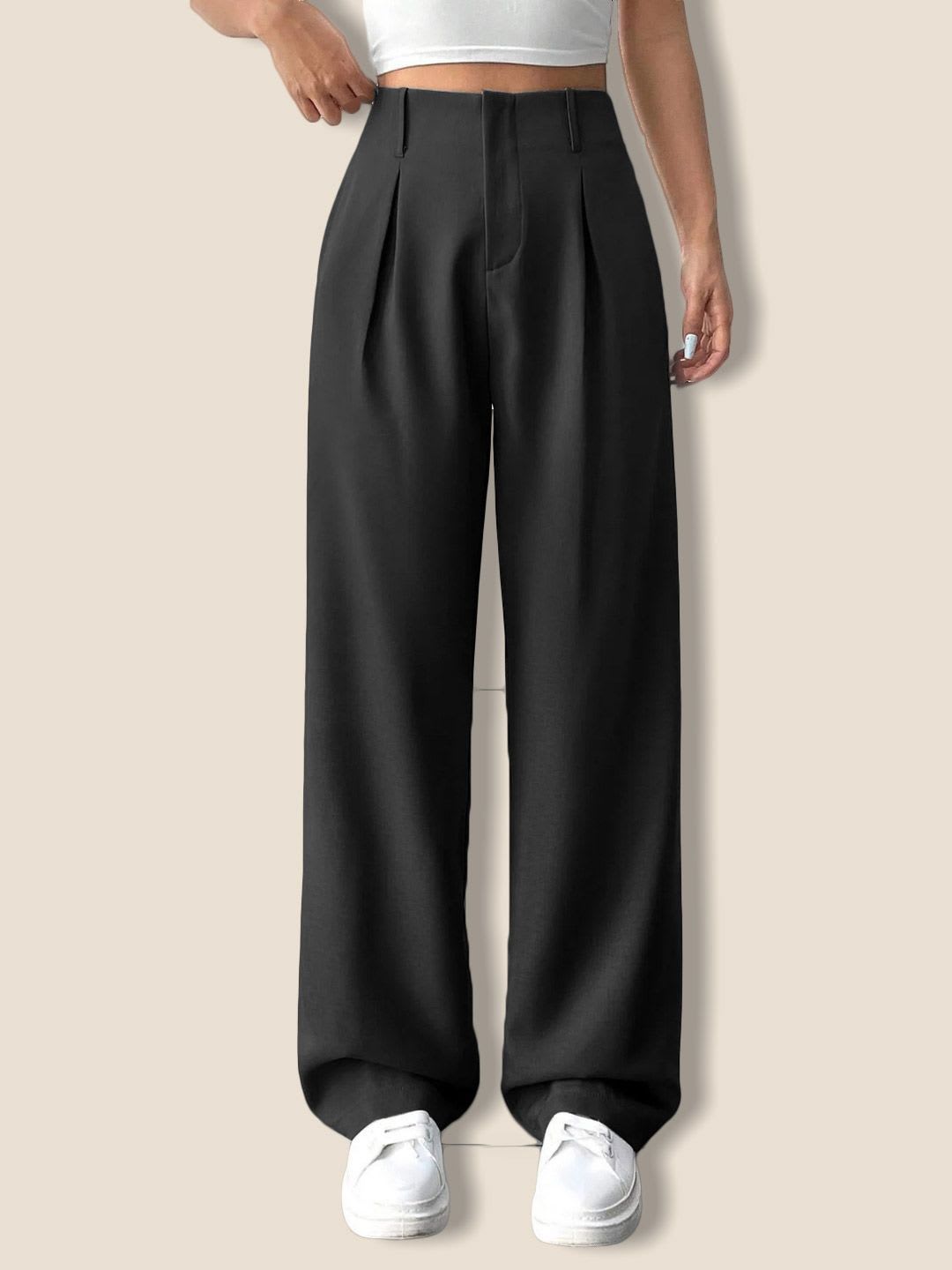 QIOA Women Regular Fit High-Rise Pleated Trousers - default view