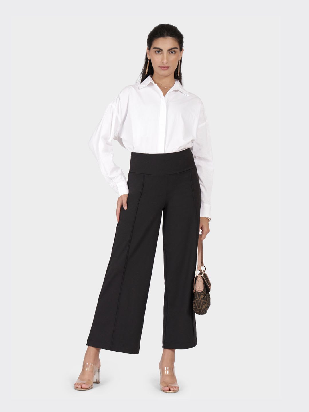 Blissclub Wide-leg high-waisted pants with zippered pockets - left view