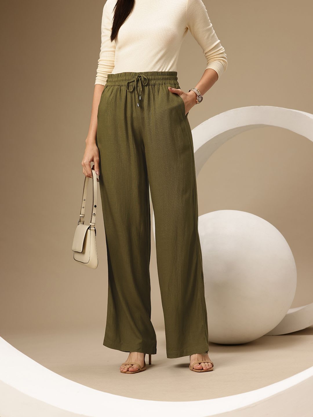 Chemistry Women Relaxed Loose Fit Pleated Trousers - default view