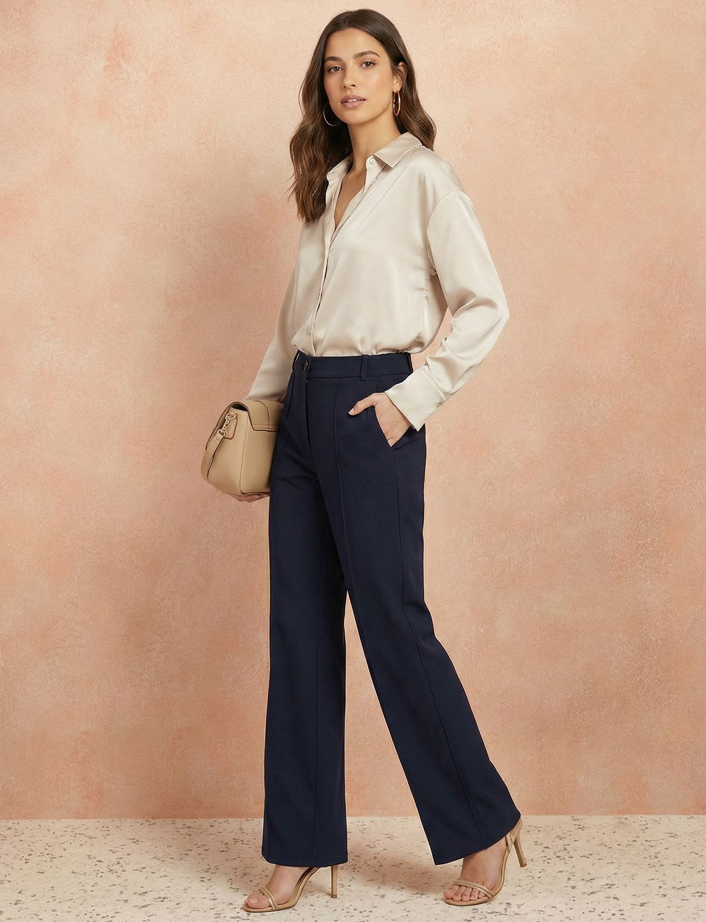 All About You Formals Women High Rise Straight Fit Formal Trousers - back view