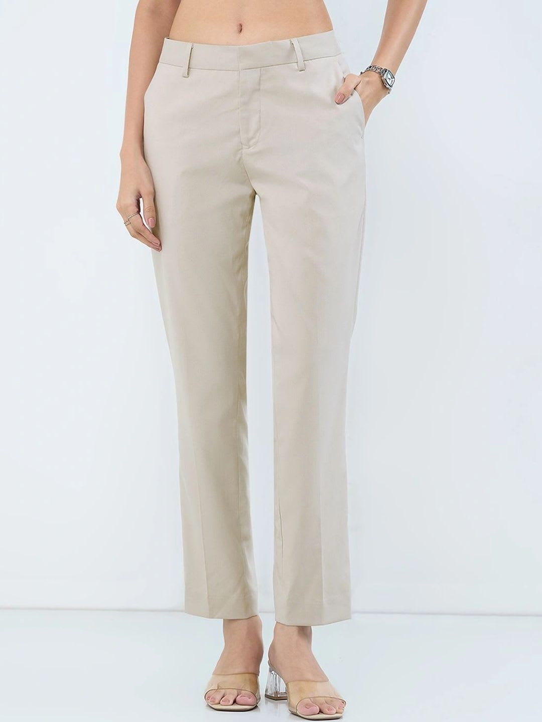 Annabelle by Pantaloons Women Slim Fit Easy Wash Chinos Trousers - back view