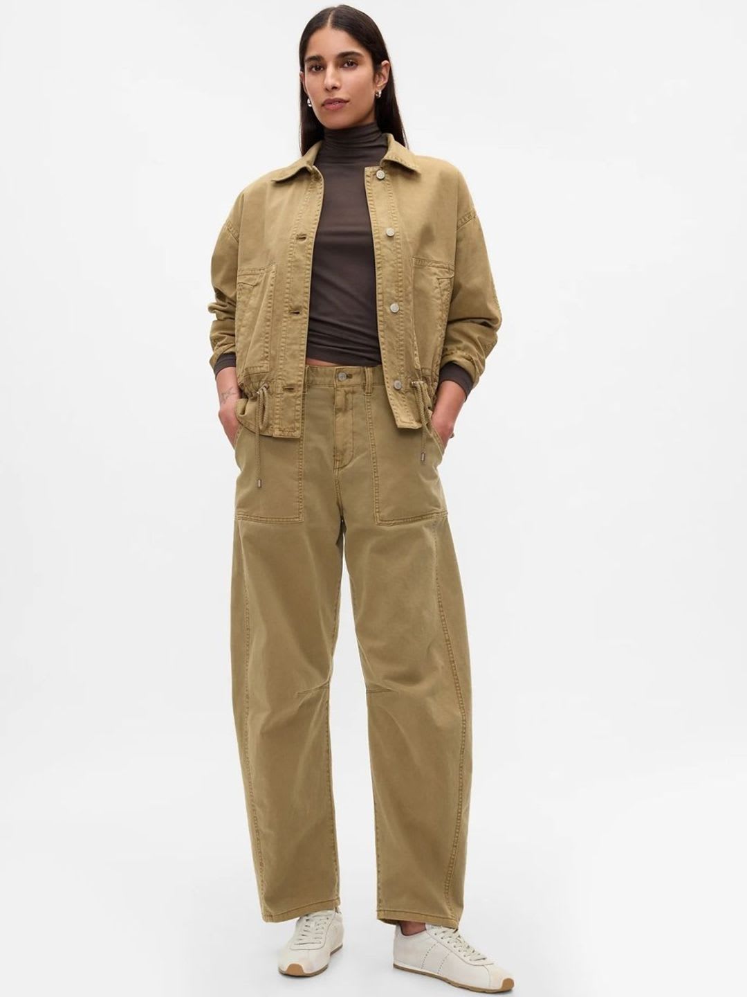 GAP Women Relaxed Barrel Fit Pure Cotton Cargo Trousers - left view