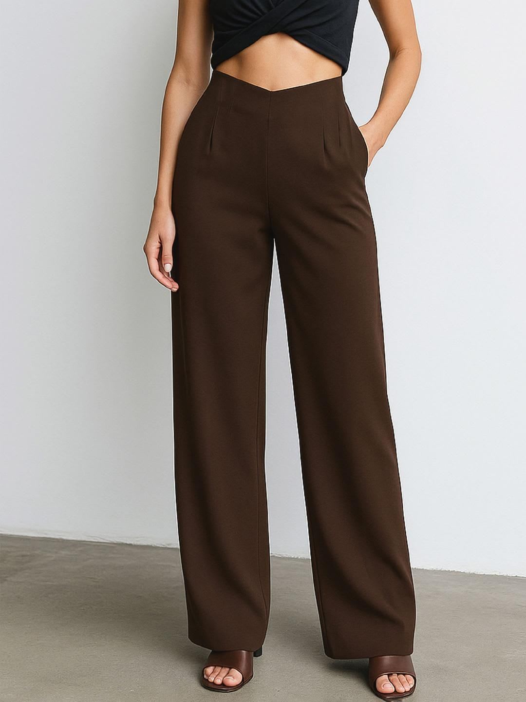 SASSAFRAS Women Regular Fit High-Rise Pleated Side Zipper Korean Pants Trousers - default view