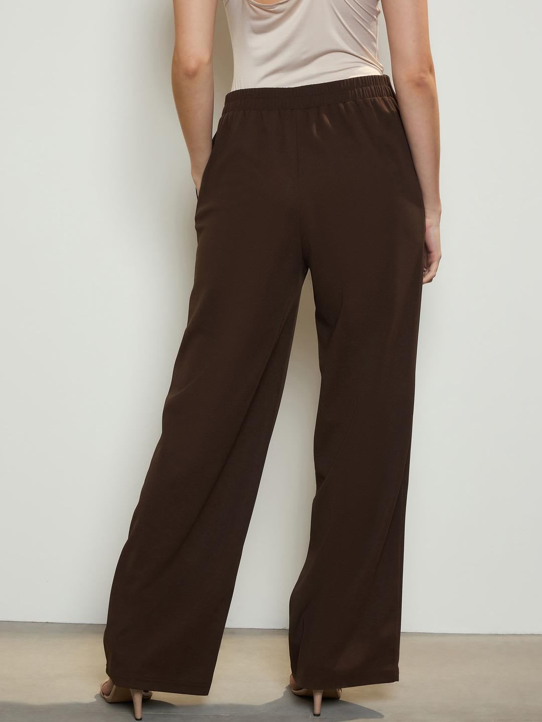SASSAFRAS Women Regular Fit High-Rise Pleated Side Zipper Korean Pants Trousers - back view